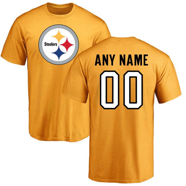 Men Pittsburgh Steelers NFL Pro Line Gold Custom Name and Number Logo T-Shirt->nfl t-shirts->Sports Accessory